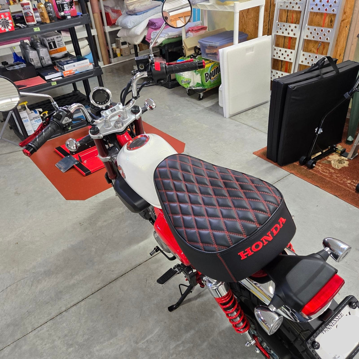 Honda Monkey double-diamond stitch seat cover with piping