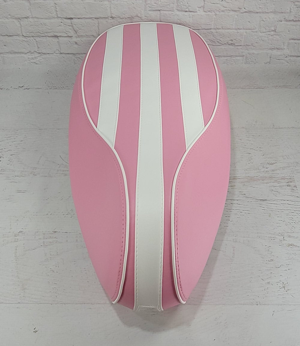 Vespa Sprint / Primavera Pink and White Stripes Seat Cover by Cheeky Seats