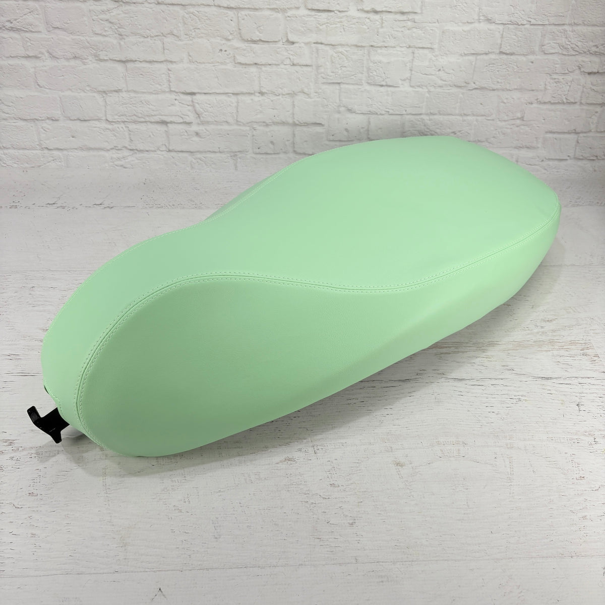 Lime Sherbet Vespa seat cover for Sprint, Primavera and LX models, with a fresh solid finish and tailored seams, handmade by Cheeky Seats.