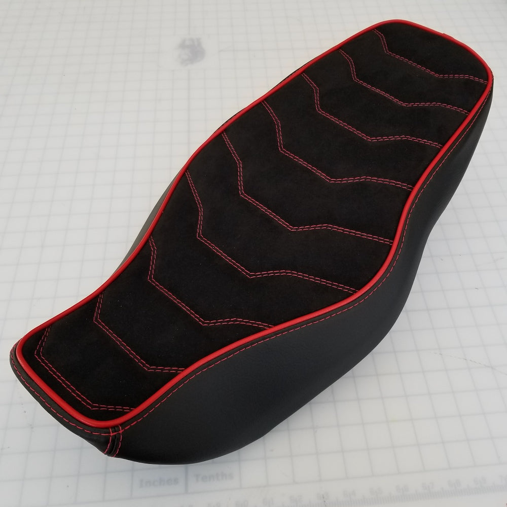 Honda Grom Rayas Alcantara® Suede Seat Cover, handmade Honda Grom seat cover by Cheeky Seats, product detail view 4