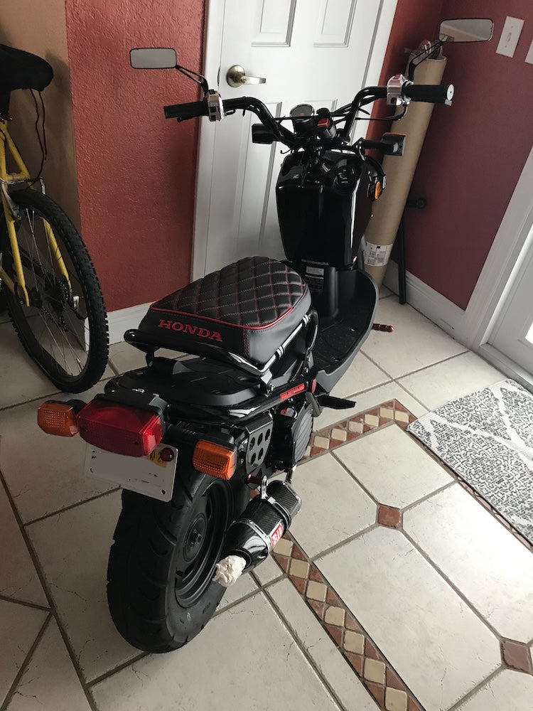 READY TO SHIP! Honda Ruckus Zoomer Diamond Seat Cover Red stitching and Piping