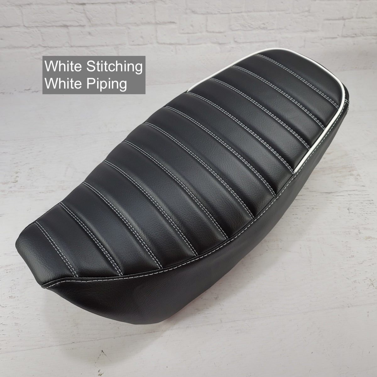 Ready to Ship! 2022-26 Honda Grom Tuck and Roll Seat Cover with Piping, handmade Honda Grom seat cover by Cheeky Seats, product detail view 2