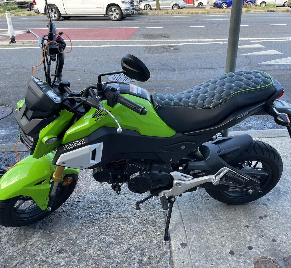 Honda Grom Multi Hexagon Seat Cover, handmade Honda Grom seat cover by Cheeky Seats, product detail view 2