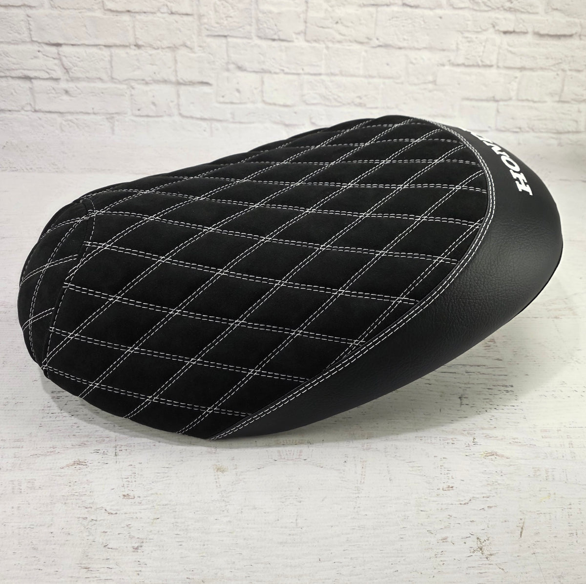 Honda Metropolitan Alcantara® Suede Diamond Seat Cover, handmade Honda Metropolitan seat cover by Cheeky Seats, featured product view