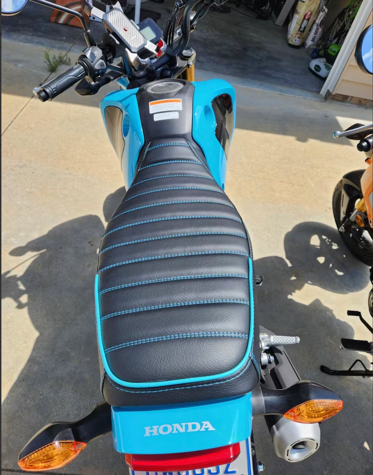 Honda Grom MSX125 Seat Cover Padded Tuck and Roll, handmade Honda Grom seat cover by Cheeky Seats, product detail view 2