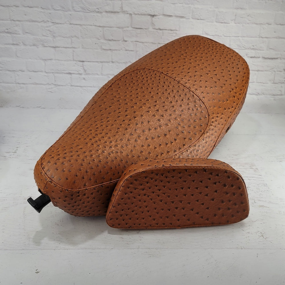 Vespa LX Seat Cover Brown Ostrich Handmade – Cheeky Seats Scooter