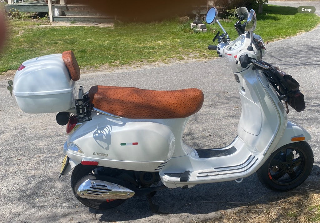 Vespa LX Seat Cover Brown Ostrich Handmade – Cheeky Seats Scooter