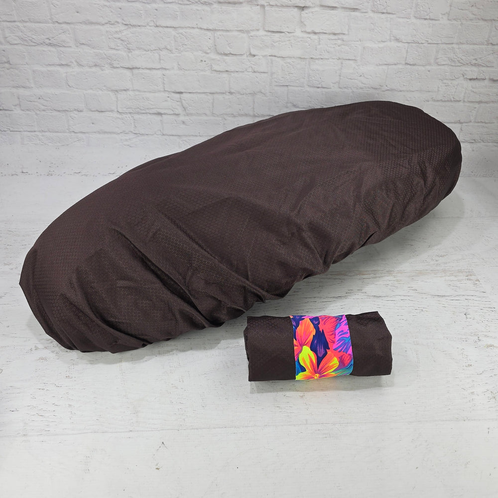 Bronze honeycomb rain and elements cover for Piaggio Fly and Liberty seats with a tropical carry strap, by Cheeky Seats