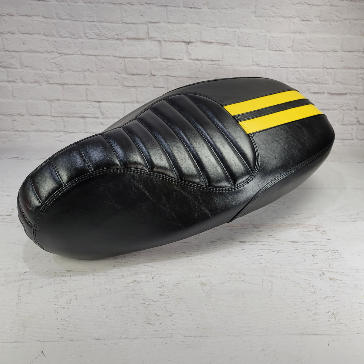 Vespa Sprint / Primavera Seat Cover Satin Black with Dual Racing Stripes by Cheeky Seats