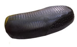 Side profile of a black crocodile-textured Yamaha Zuma II BWS 49/50 Prebug seat cover, handmade by Cheeky Seats
