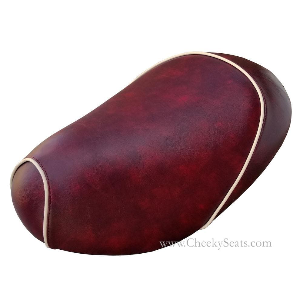 Honda Metropolitan Distressed seat cover with Piping, handmade Honda Metropolitan seat cover by Cheeky Seats, product detail view 6