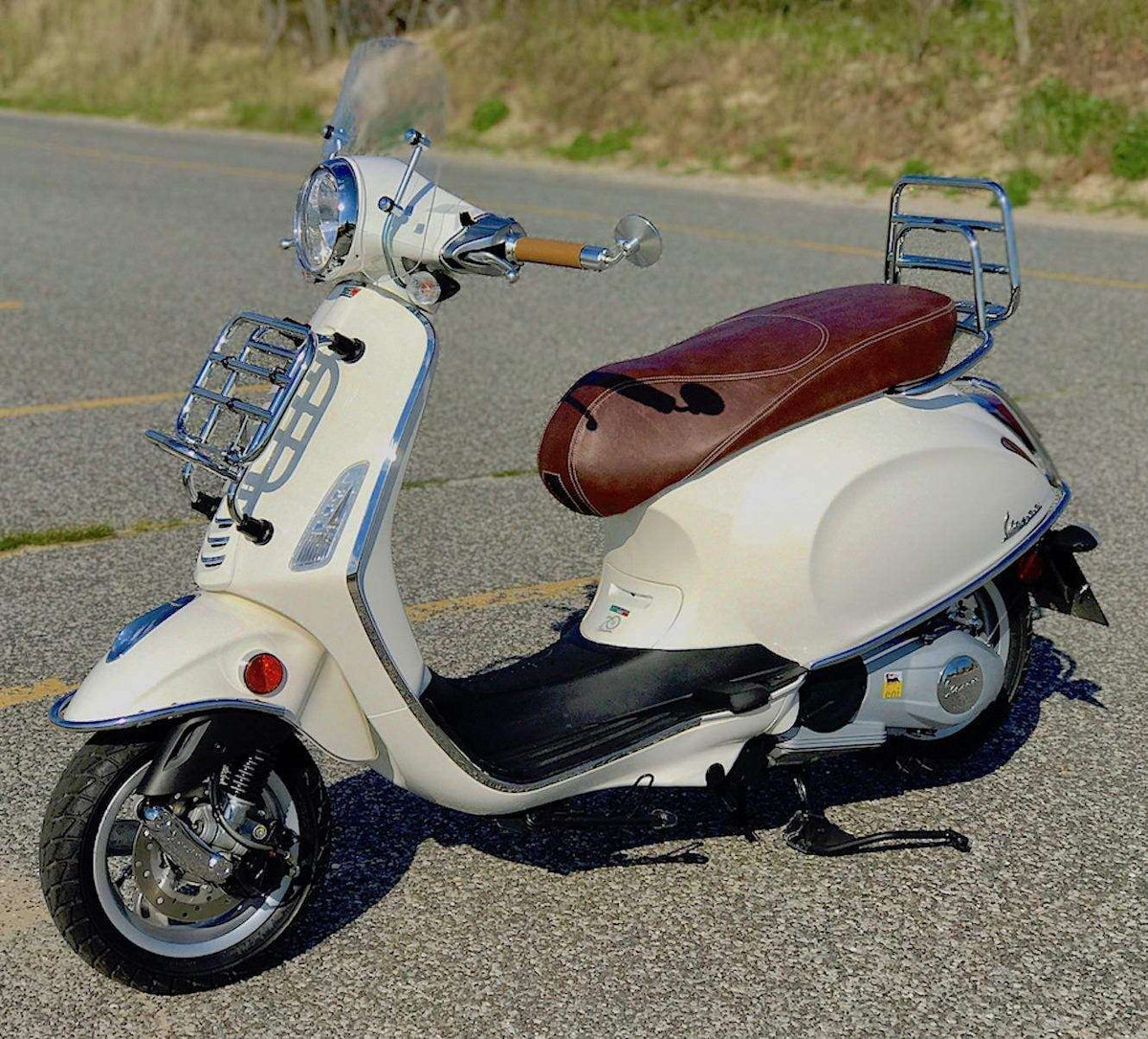 READY TO SHIP!  Vespa Sprint / Primavera Distressed Whiskey Seat Cover by Cheeky Seats